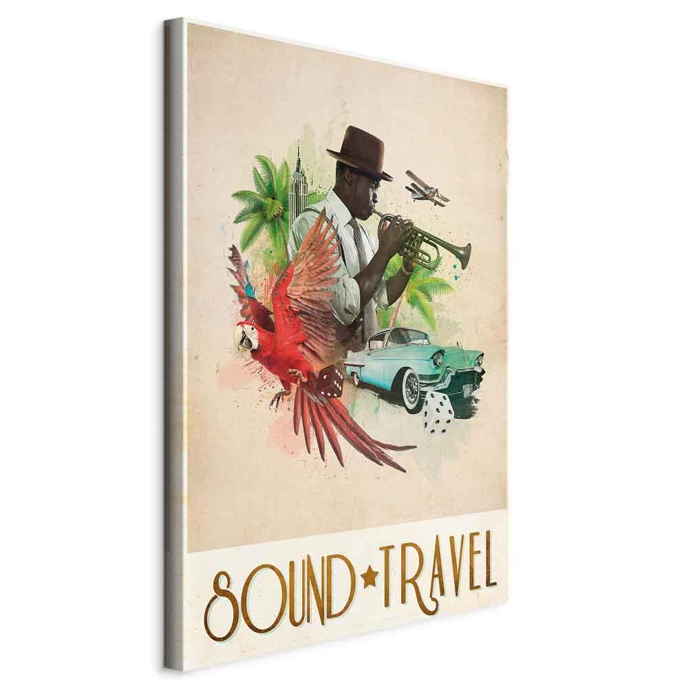 Lærredsbillede Sound Travel - lodret vægdekoration i 1 del med musik- og rejsemotiv - 40 x 60 cm - Standard