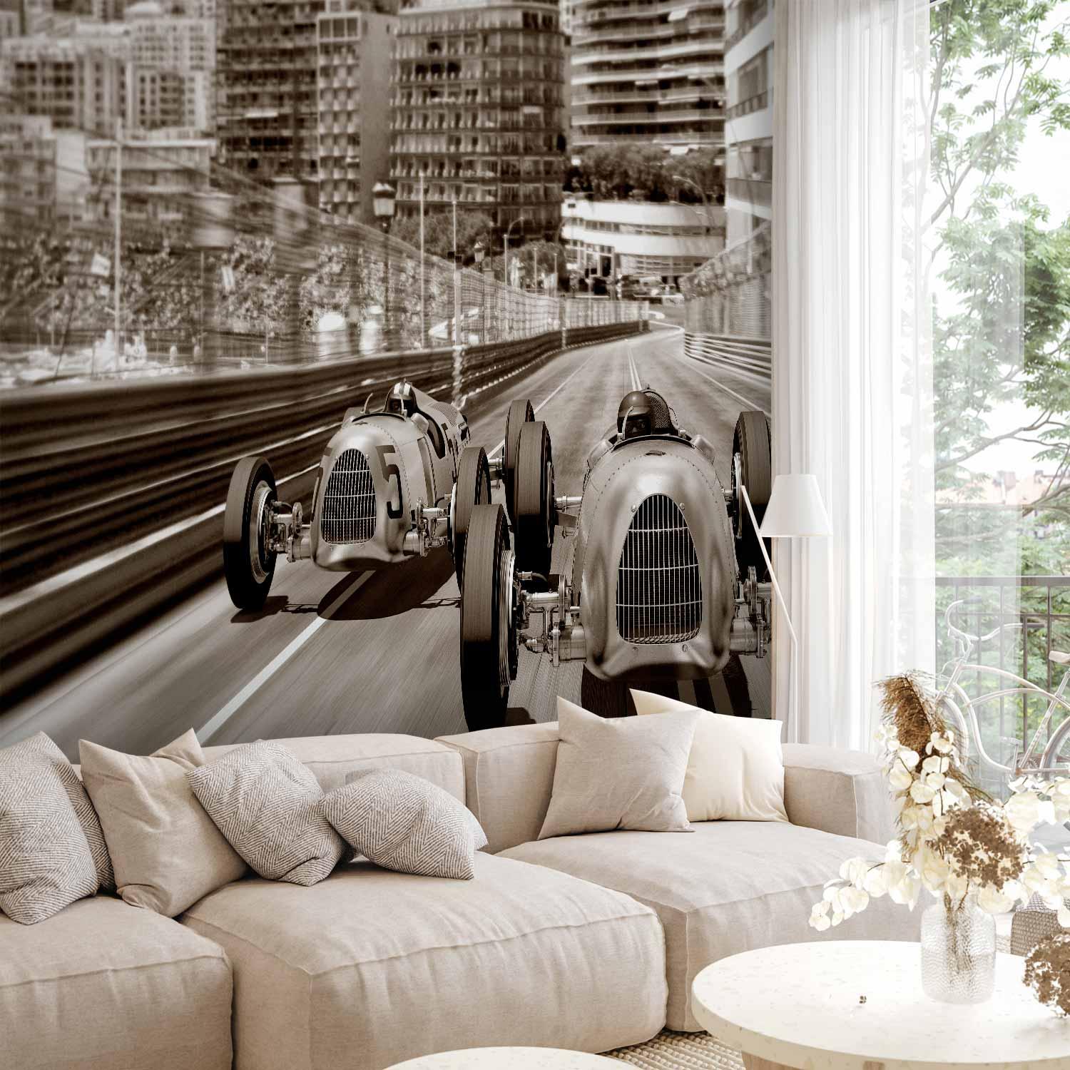 Fototapet Retro Formel 1 i sepia - 500 x 350 cm - Premium