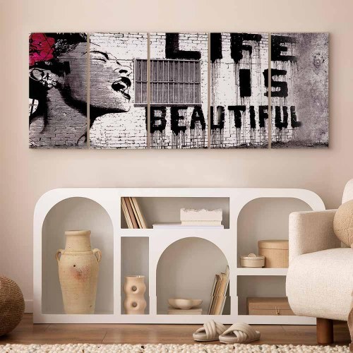 Banksy Life is Beautiful billede på lærred 100 × 40 cm-225 × 90 cm