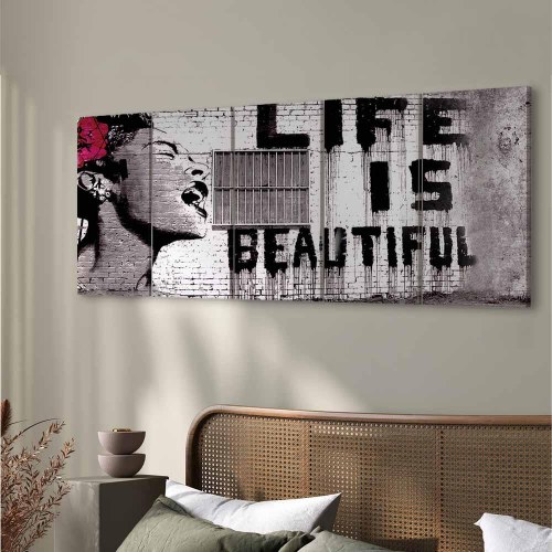 Banksy Life is Beautiful billede på lærred 100 × 40 cm-225 × 90 cm