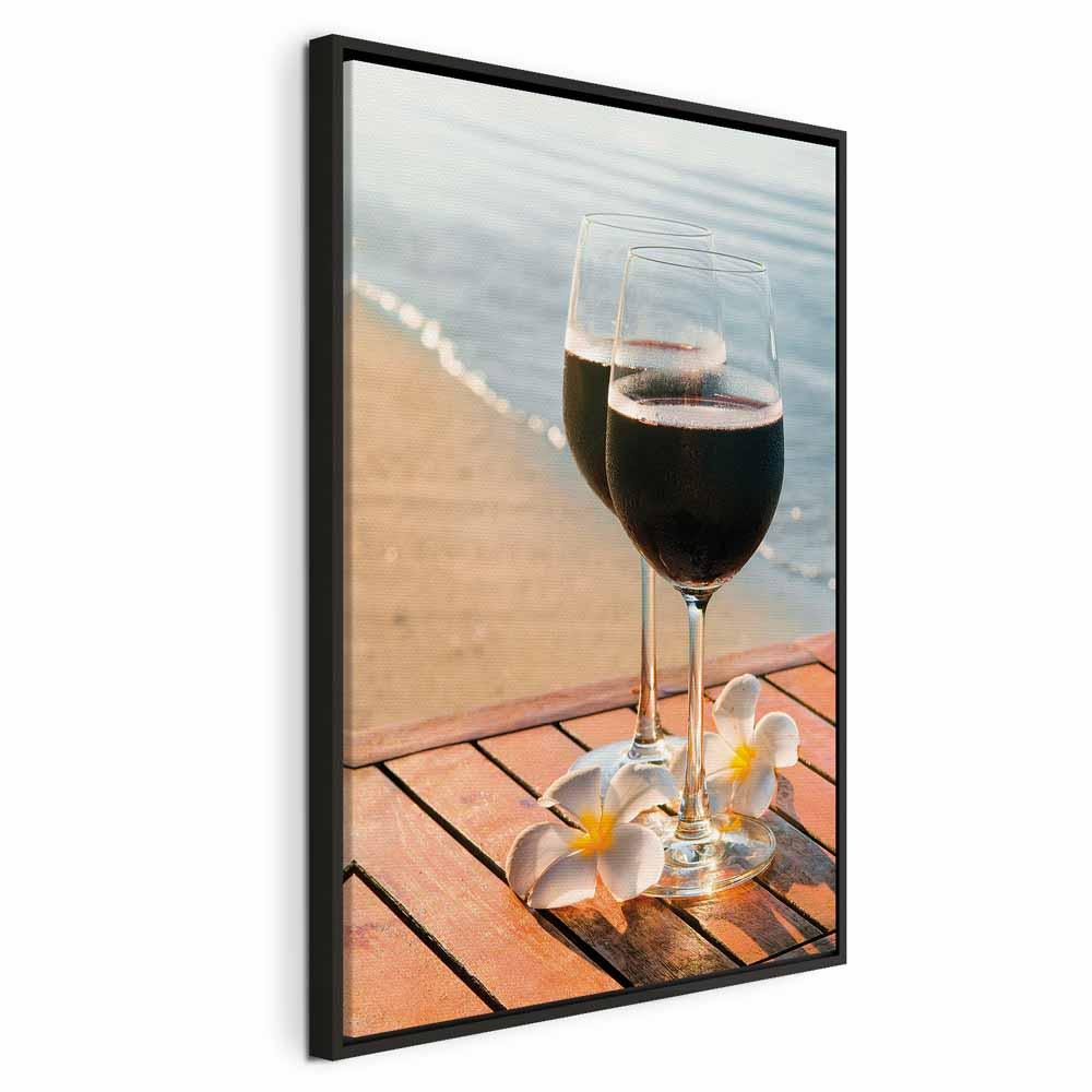Lærredsbillede Love Refreshment lodret - vægdekoration med strandmotiv - 60 x 90 cm - I en sort træramme