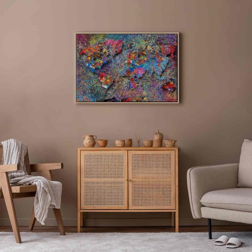 Lærredsbillede verdenskort - Jackson Pollock-inspiration