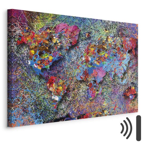Lærredsbillede verdenskort - Jackson Pollock-inspiration
