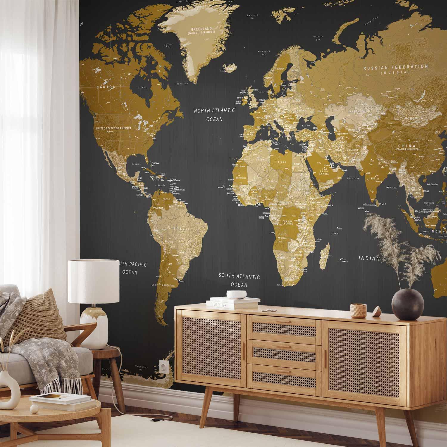 Fototapet Verdenskort - Moderne Geografi - 100 x 70 cm - Premium