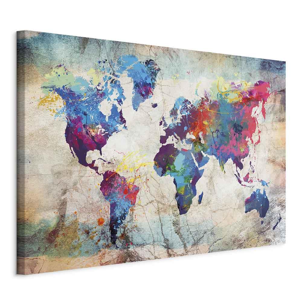 ARTGEIST Colourful Madness - Farverigt verdenskort på marmor trykt på lærred - Flere størrelser 120x80