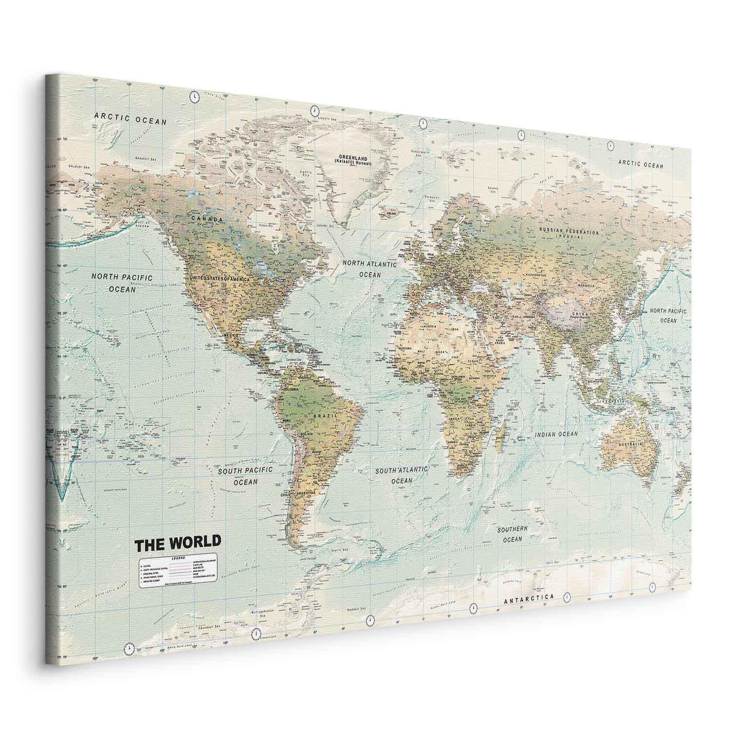 Lærredsbillede verdenskort - Beautiful World - 90 x 60 cm - Standard