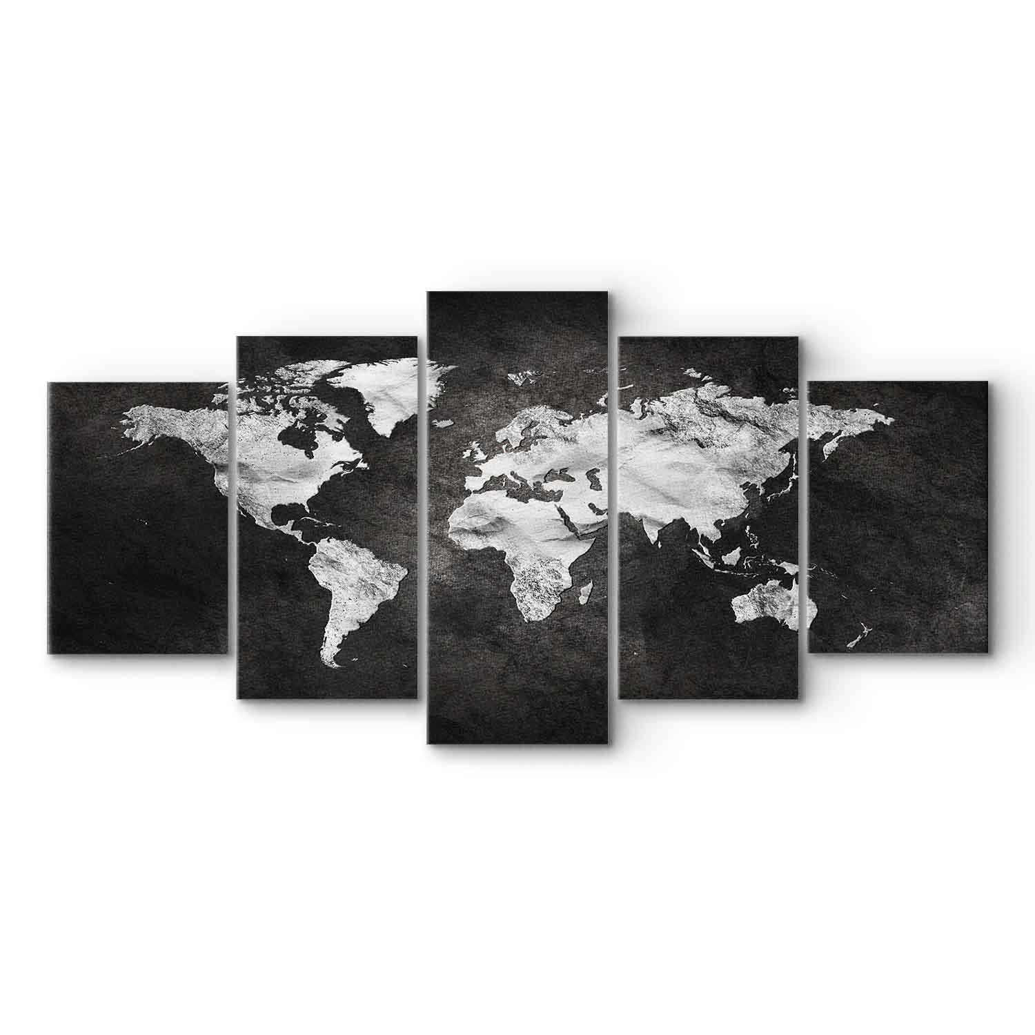 Lærredsbillede Dark World i 5 dele - bredt verdenskort - 200 x 100 cm - Standard
