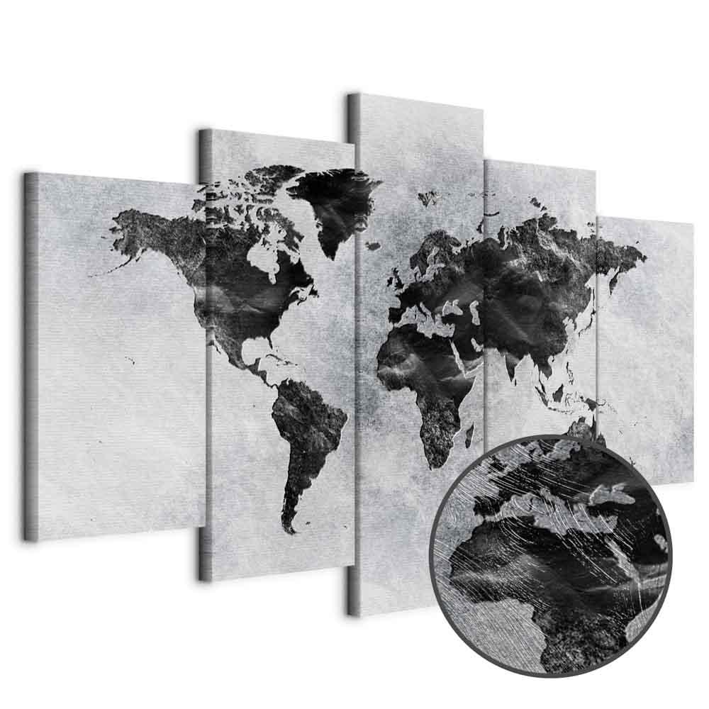 Lærredsbillede verdenskort Concrete World i 5 dele - 100 x 50 cm - Premium Print