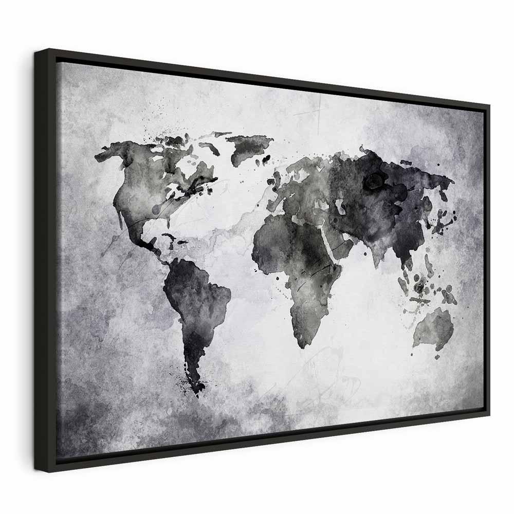 Verdenskort billede på lærred - Painted Planet Wide - 60 x 40 cm - I en sort træramme