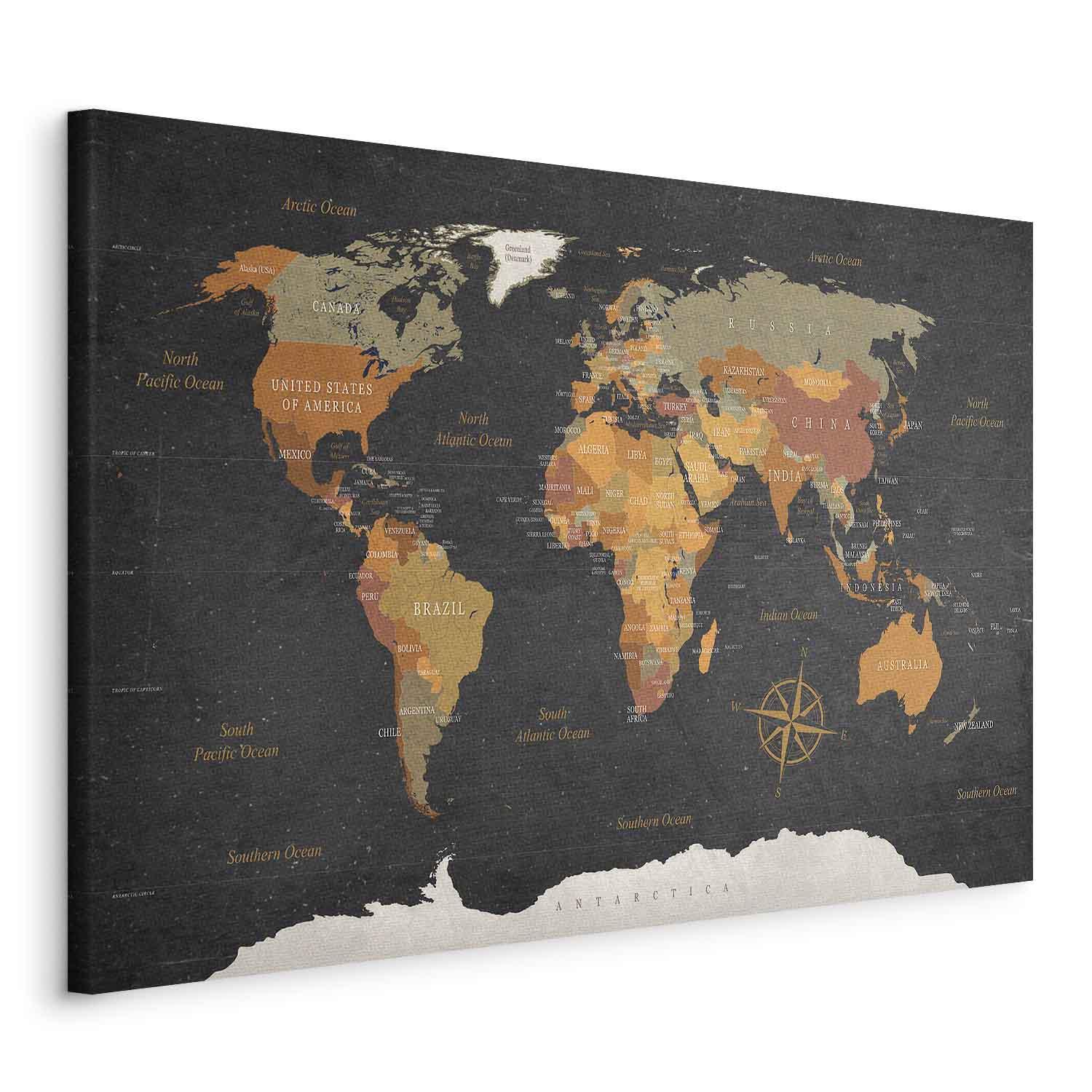 ARTGEIST World Map: Secrets of the Earth - Klassisk verdenskort trykt på lærred - Flere Størrelser 120x80