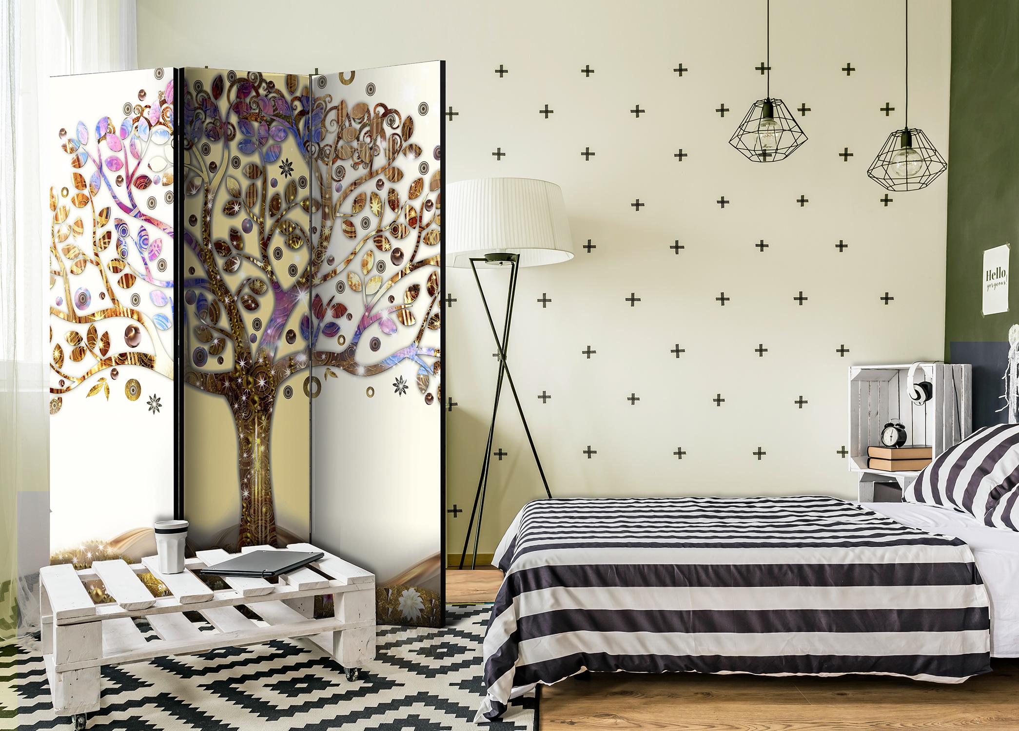 Skærmvæg Gyldent Træ 135 x 172 cm - 3-panels rumdeler - 135 x 172 cm - Dobbeltsiddet