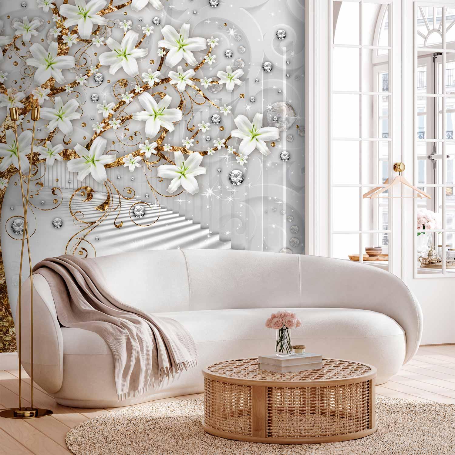 Fototapet Træ i tunnelen - abstrakt vægdekoration med blomstrende træmotiv - 500 x 350 cm - Premium