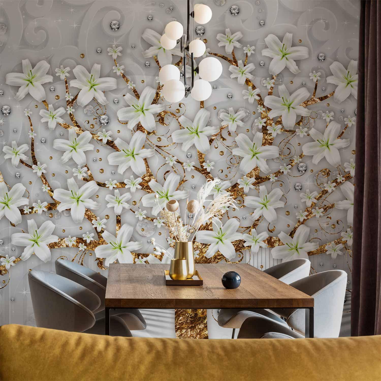 Fototapet Træ i tunnelen - abstrakt vægdekoration med blomstrende træmotiv - 500 x 350 cm - Vandtæt