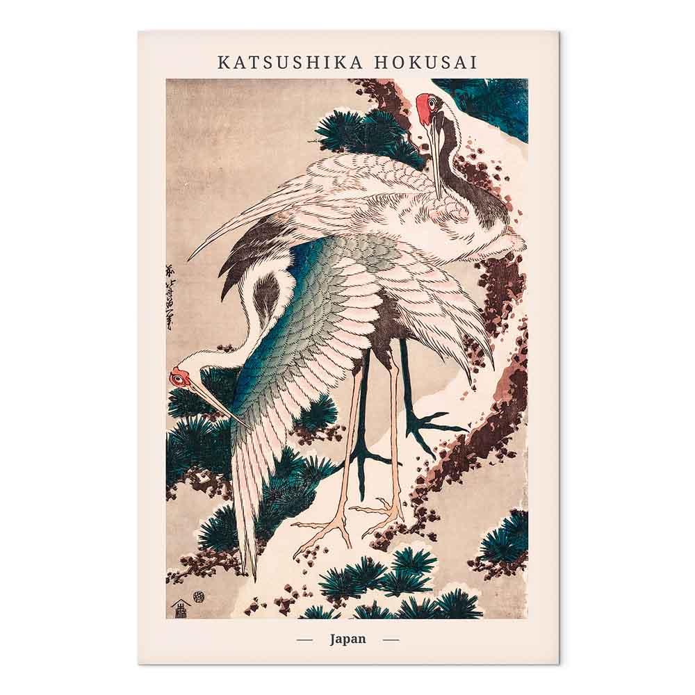 Katsushika Hokusai lærredsbillede med traner - lodret - 20 x 30 cm - Premium Print
