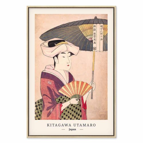Lærredsbillede Kitagawa Utamaro - Kvinde med paraply, lodret