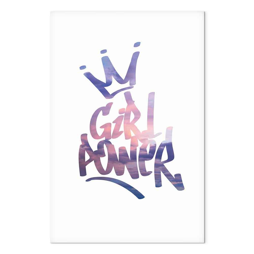 Lærredsbillede Girl Power - lodret vægbillede med citat og krone i 1 del - 60 x 90 cm - Akustisk