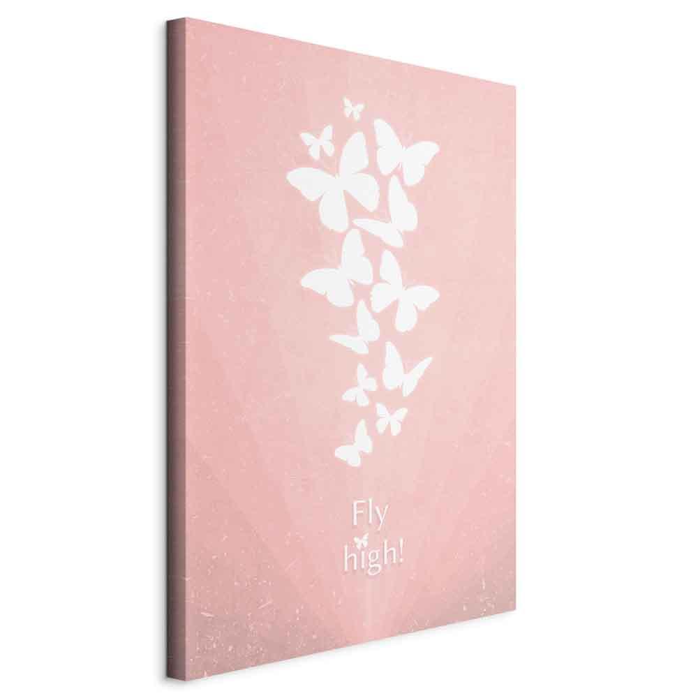 Lærredsbillede Fly High! - vertikalt vægbillede med sommerfugle og tekst - 40 x 60 cm - Standard