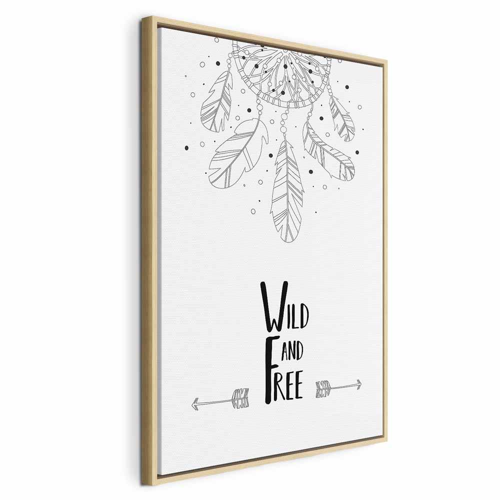 Lærredsbillede - Wild and Free lodret vægbillede med citat - 40 x 60 cm - I en naturlig træramme