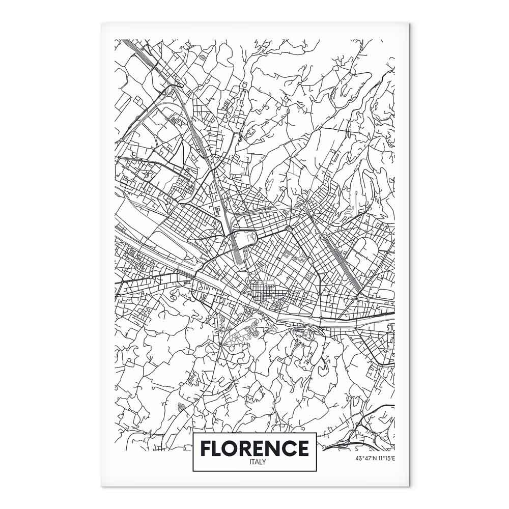 Lærredsbillede med kort over Firenze - 1-delt lodret vægdekoration - 60 x 90 cm - Akustisk