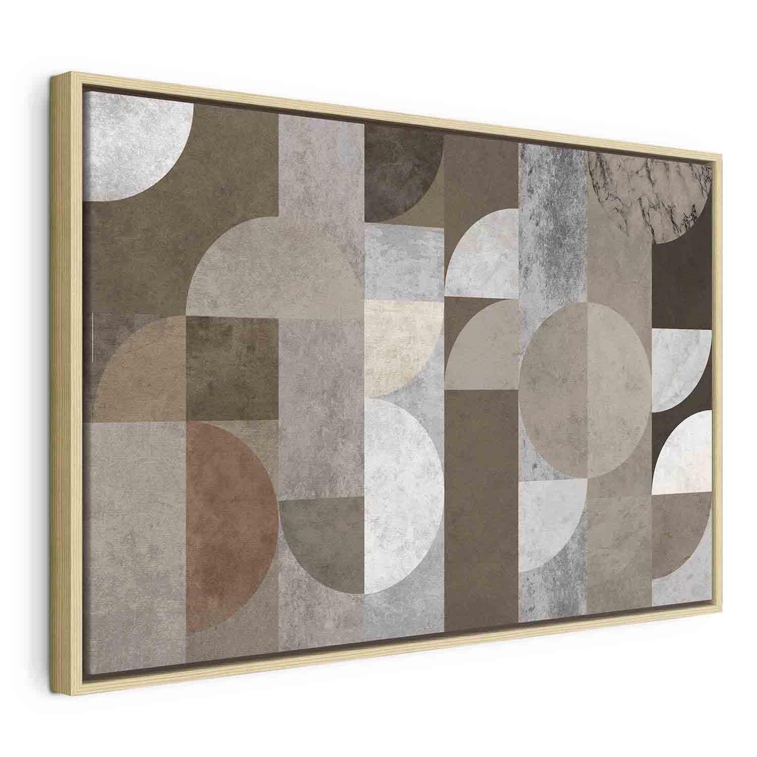 Abstrakt billede på lærred - Figurernes dans (1 del), bred vægdekoration med geometrisk mønster - 60 x 40 cm - I en naturlig træramme