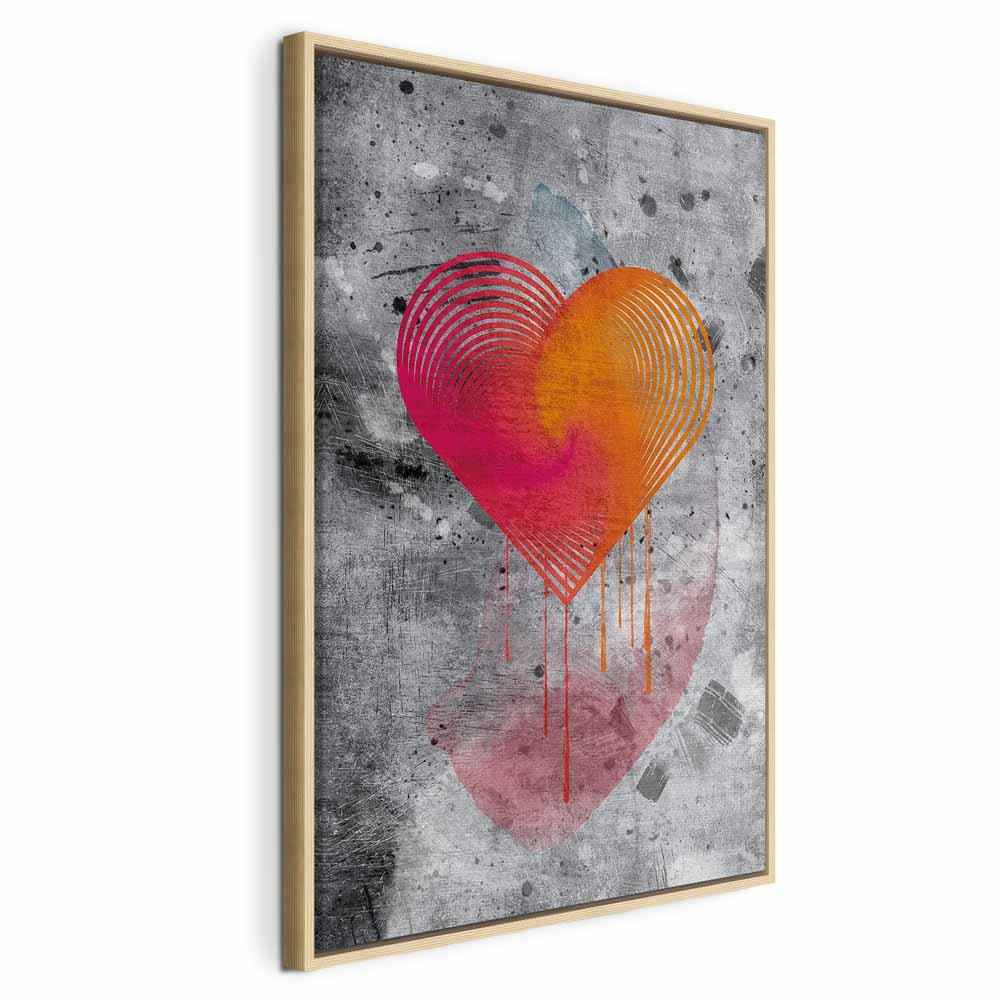 Lærredsbillede Oprigtig tilståelse - 1-delt vertikalt billede med abstrakt hjerte - 80 x 120 cm - I en naturlig træramme