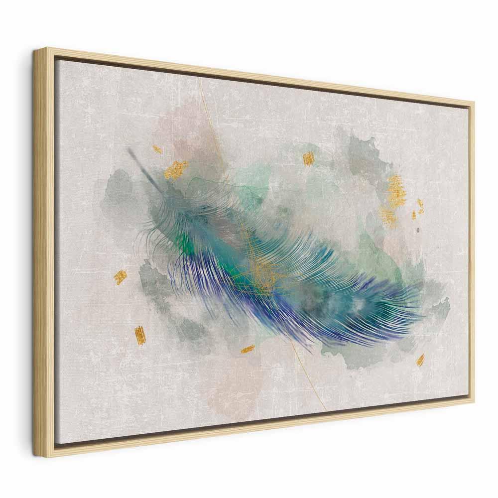 Abstrakt lærredsbillede Blåt eventyr - 1 del i bredt format til vægdekoration - 90 x 60 cm - I en naturlig træramme