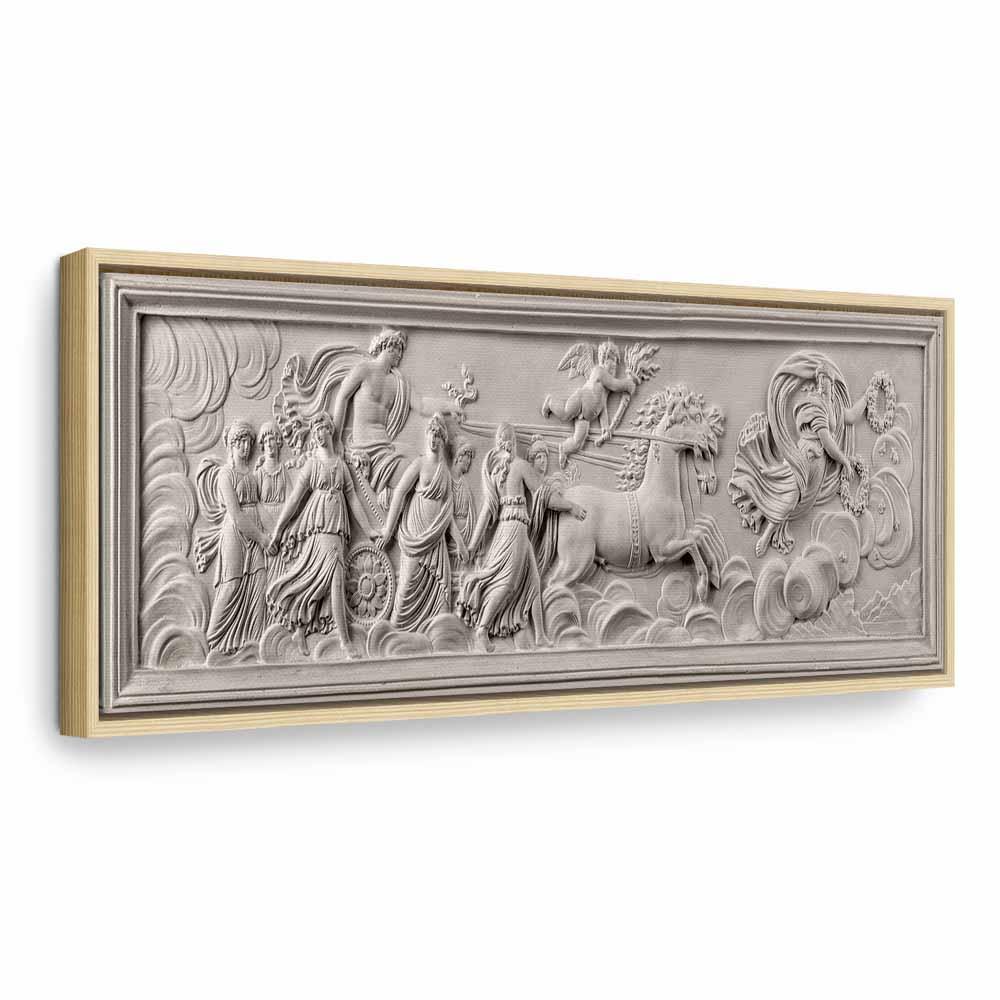 Billede på lærred - Relief: Apollo og muserne - 90 x 30 cm - I en naturlig træramme