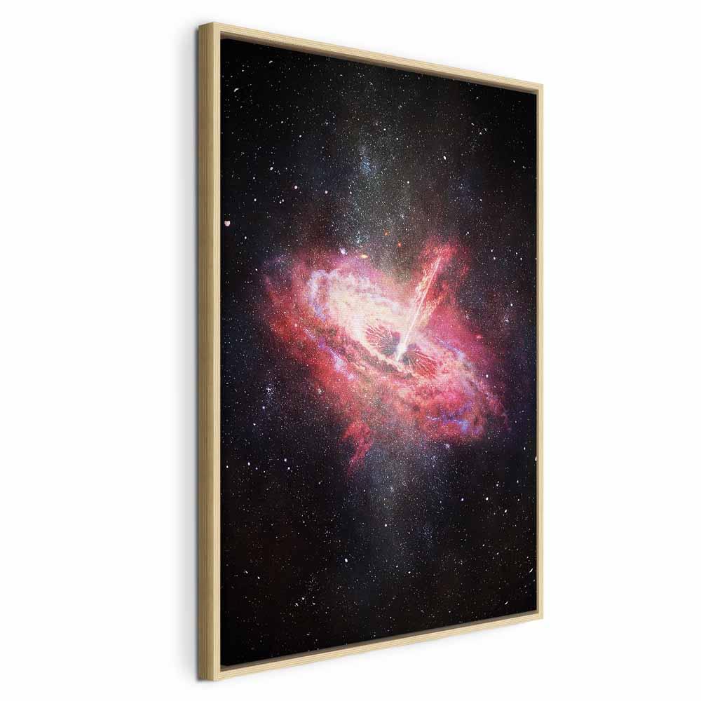 Lærredsbillede Lonely Galaxy - lodret abstrakt vægdekoration med galakse- og stjernemotiv - 40 x 60 cm - I en naturlig træramme