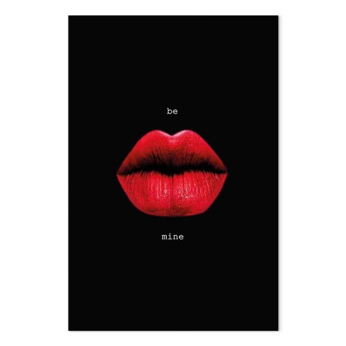 Lærredsbillede Red Lips - sort baggrund med engelsk tekst