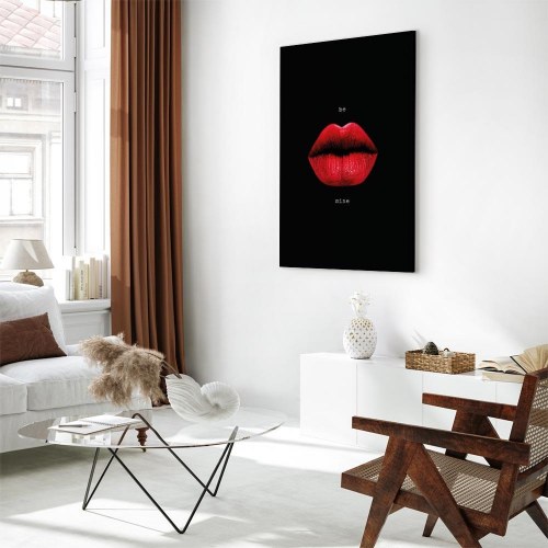 Lærredsbillede Red Lips - sort baggrund med engelsk tekst