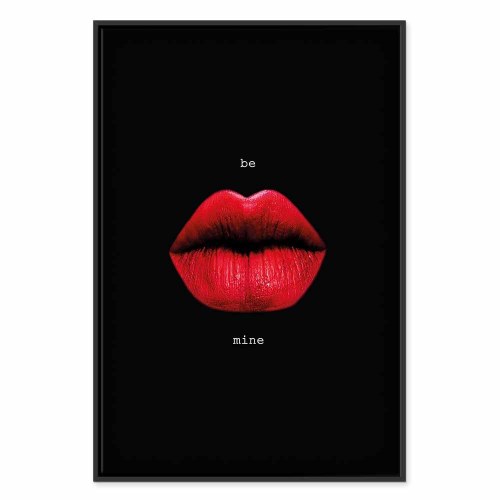 Lærredsbillede Red Lips - sort baggrund med engelsk tekst