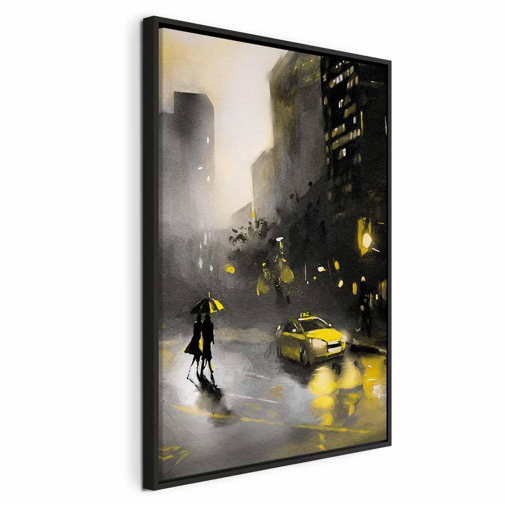 Lærredsbillede City Glow lodret vægkunst - 40 x 60 cm - I en sort træramme