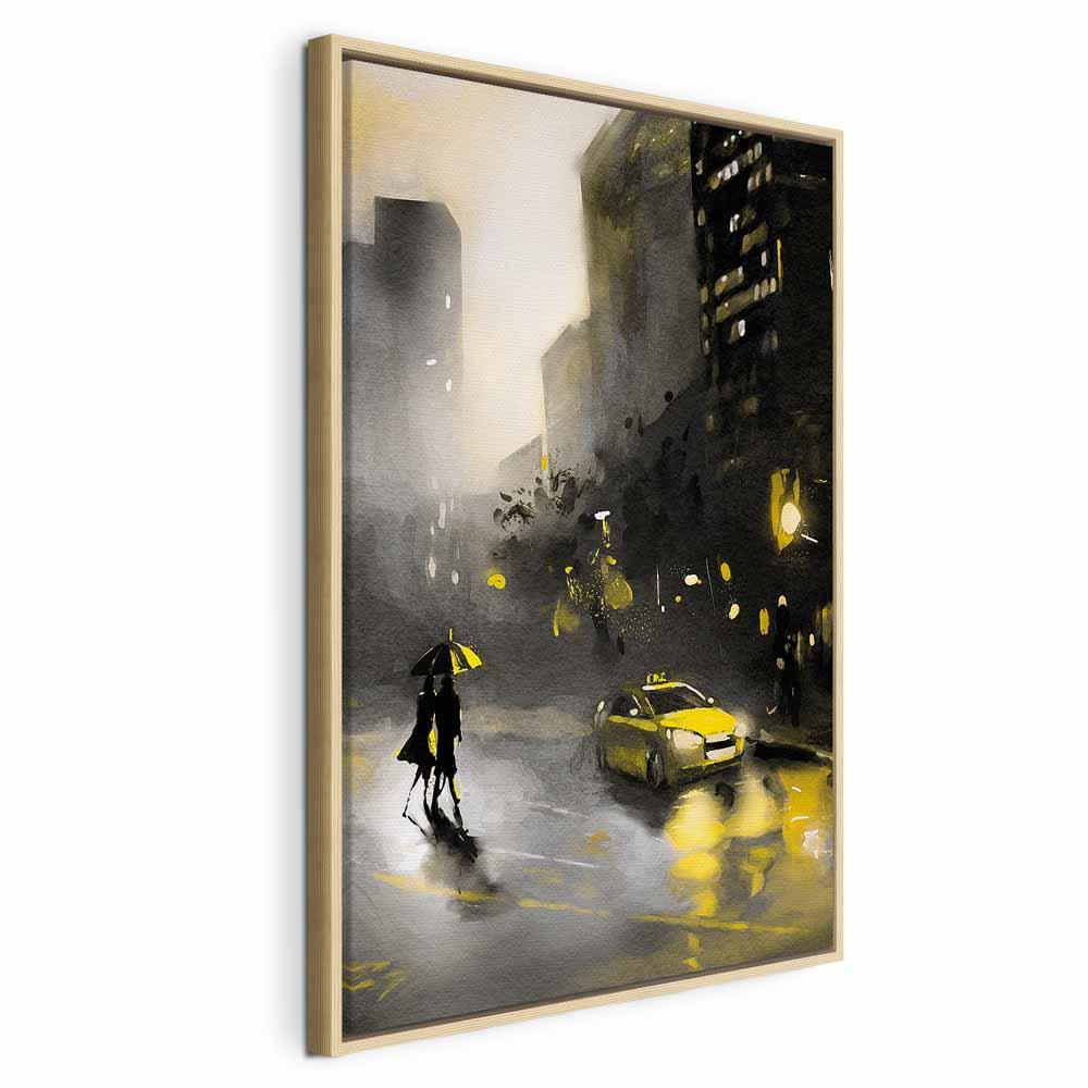 Lærredsbillede City Glow lodret vægkunst - 40 x 60 cm - I en naturlig træramme