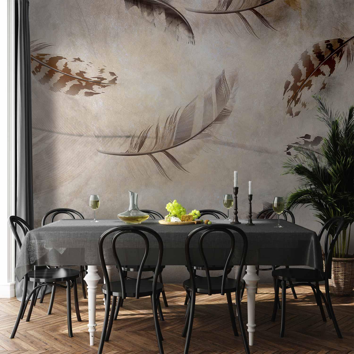 Fototapet Løftekraft - Anden variant, abstrakt vægtapet med fjerdesign til vægdekoration - 450 x 315 cm - Vandtæt