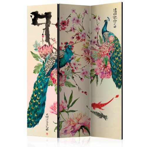 Orientalsk skærmvæg med påfuglemotiv - Peacock Love