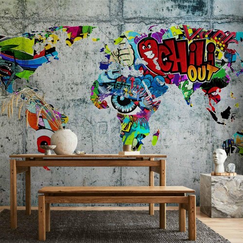 Fototapet verdenskort - Graffiti
