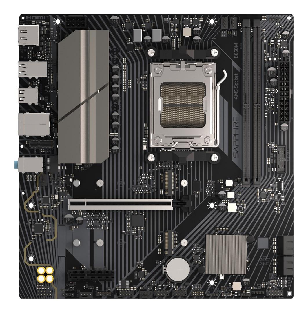Sapphire B650M-E - Bundkort - micro ATX - Socket AM5 - AMD B650 Chipset - USB 3.2 Gen 1, USB-C 3.2 Gen 1 - 2.5 Gigabit LAN - onboard grafik (CPU påkrævet) - HD Audio (6-kanaler)