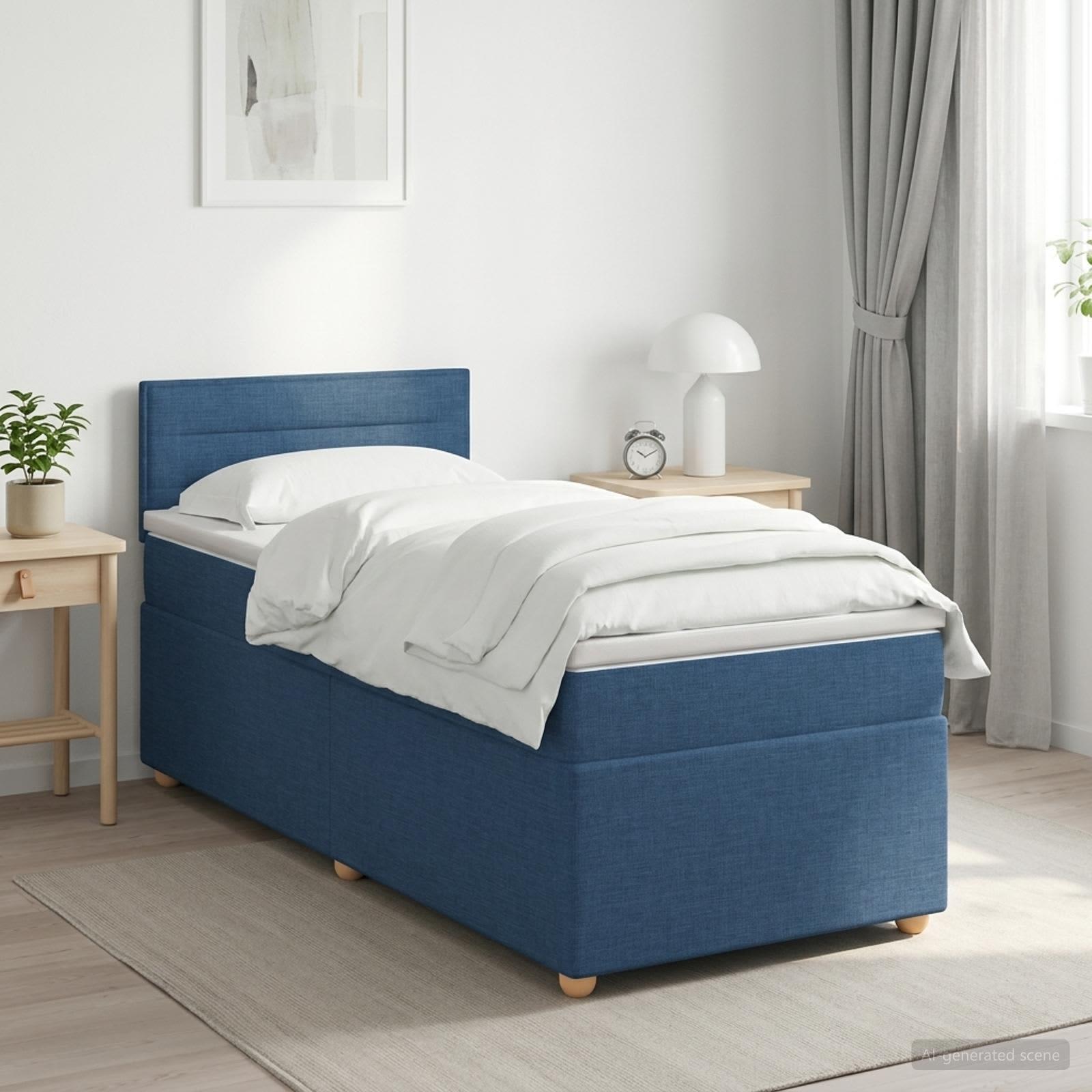 Boxspring seng med topmadras og justerbar hovedgavl 100 x 200 cm blå