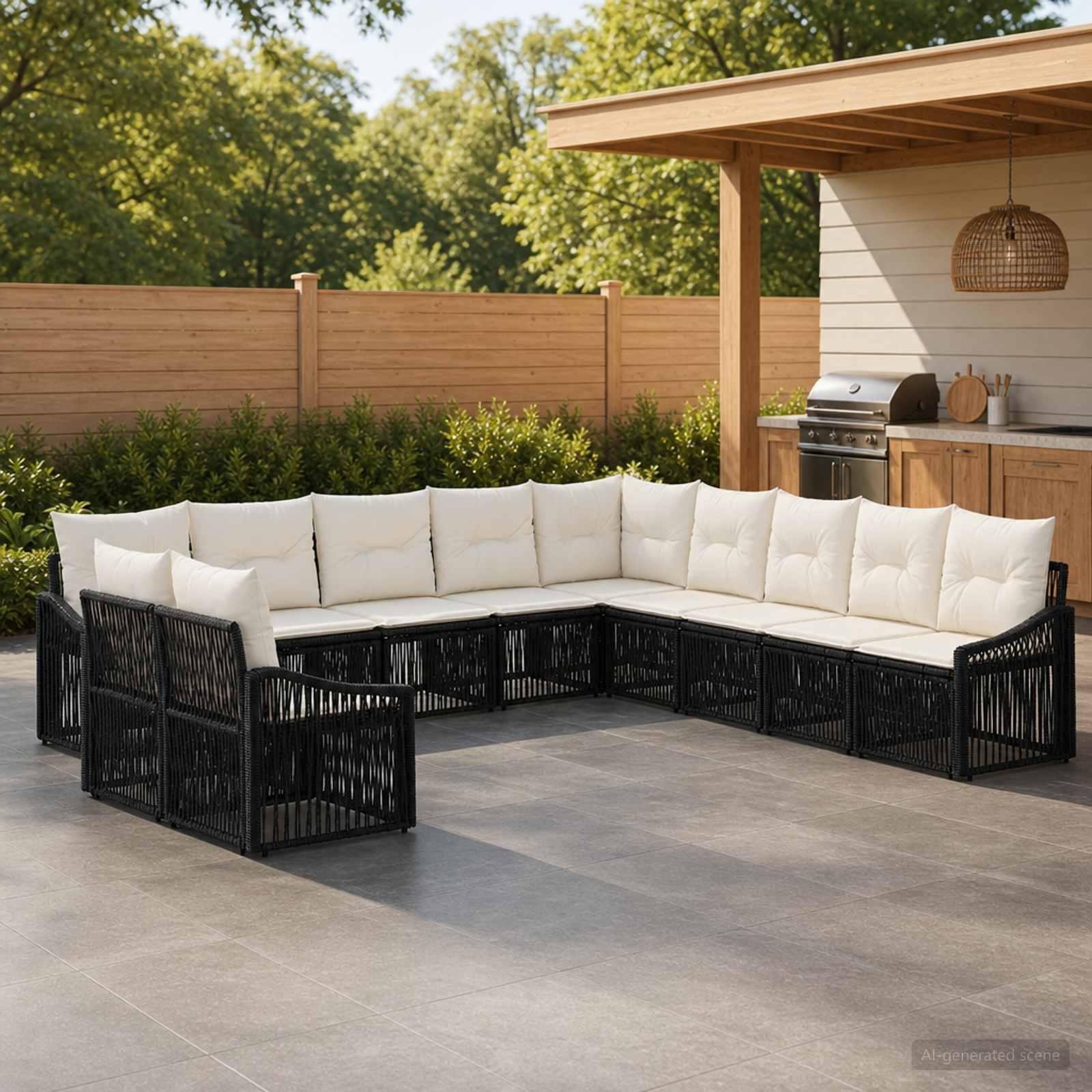 Havesofa sæt 11 stk. i sort polyrattan