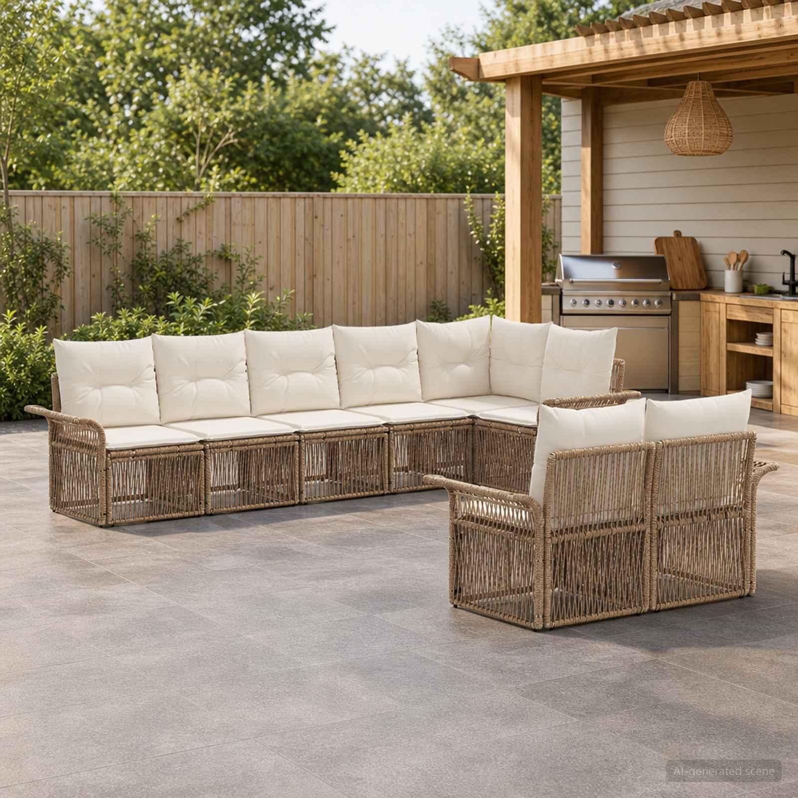 Havesofa sæt 8 stk. i beige polyrattan modulært havemøbelsæt