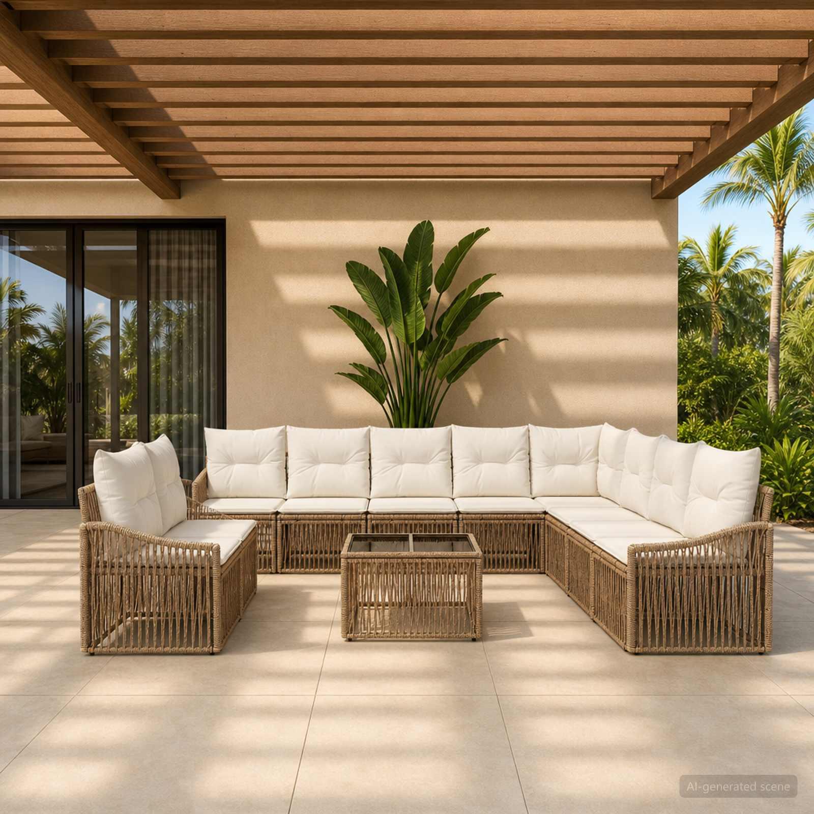 Havesofa sæt 11 stk. i beige polyrattan