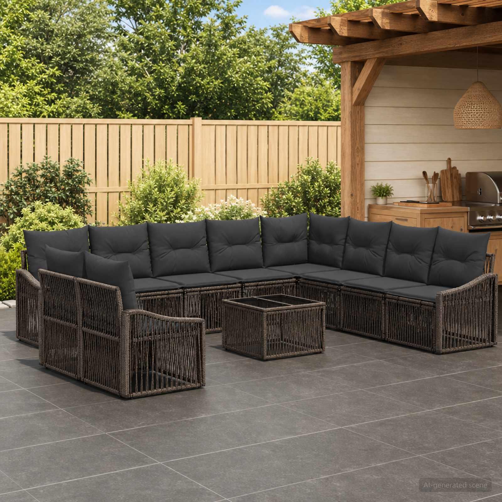 Havesofa sæt 11 dele i grå polyrattan