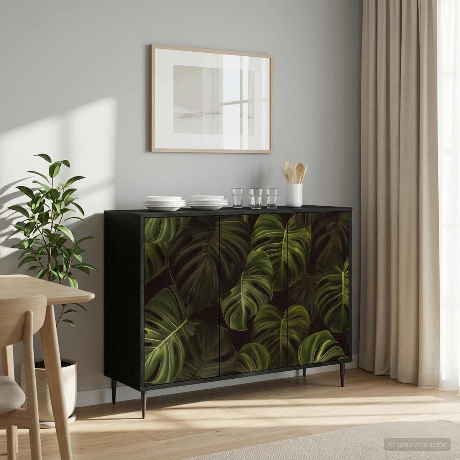 Sideboard ELBURG i sort eg 102 x 33 x 76 cm med 3 døre