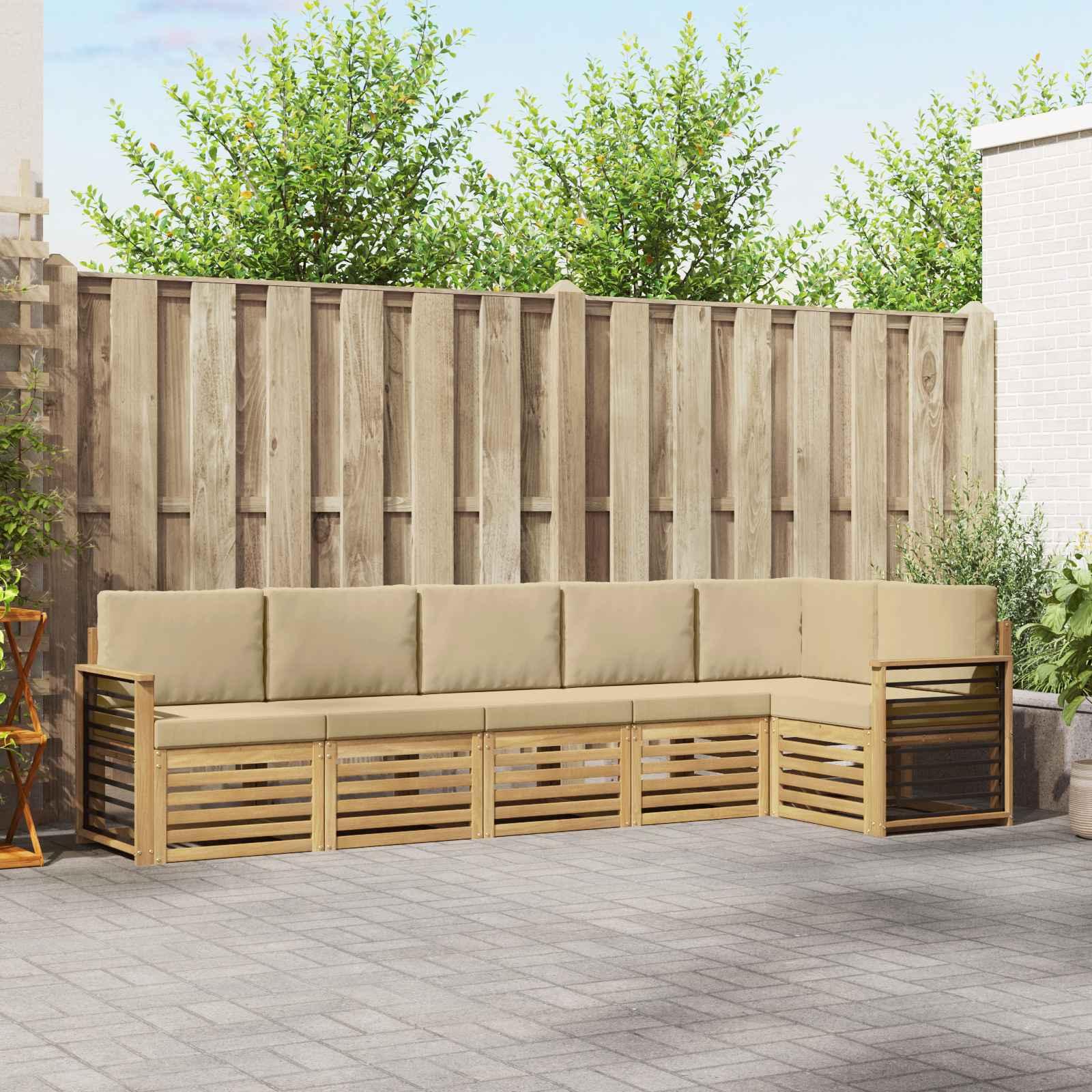Udendørs sofagruppe 6 stk. i hvid og beige - modulært loungesæt til have og terrasse