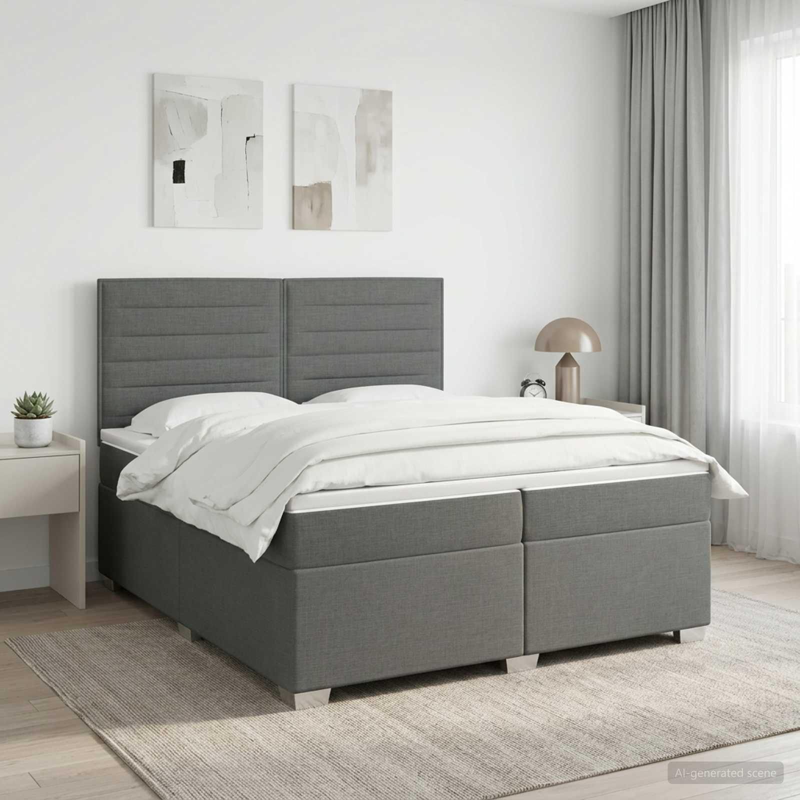 Boxmadras med topmadras 200 x 200 cm mørkegrå stof
