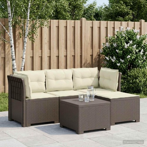 4-personers loungesofa med hynder i rattan-look, PP, lysegrå