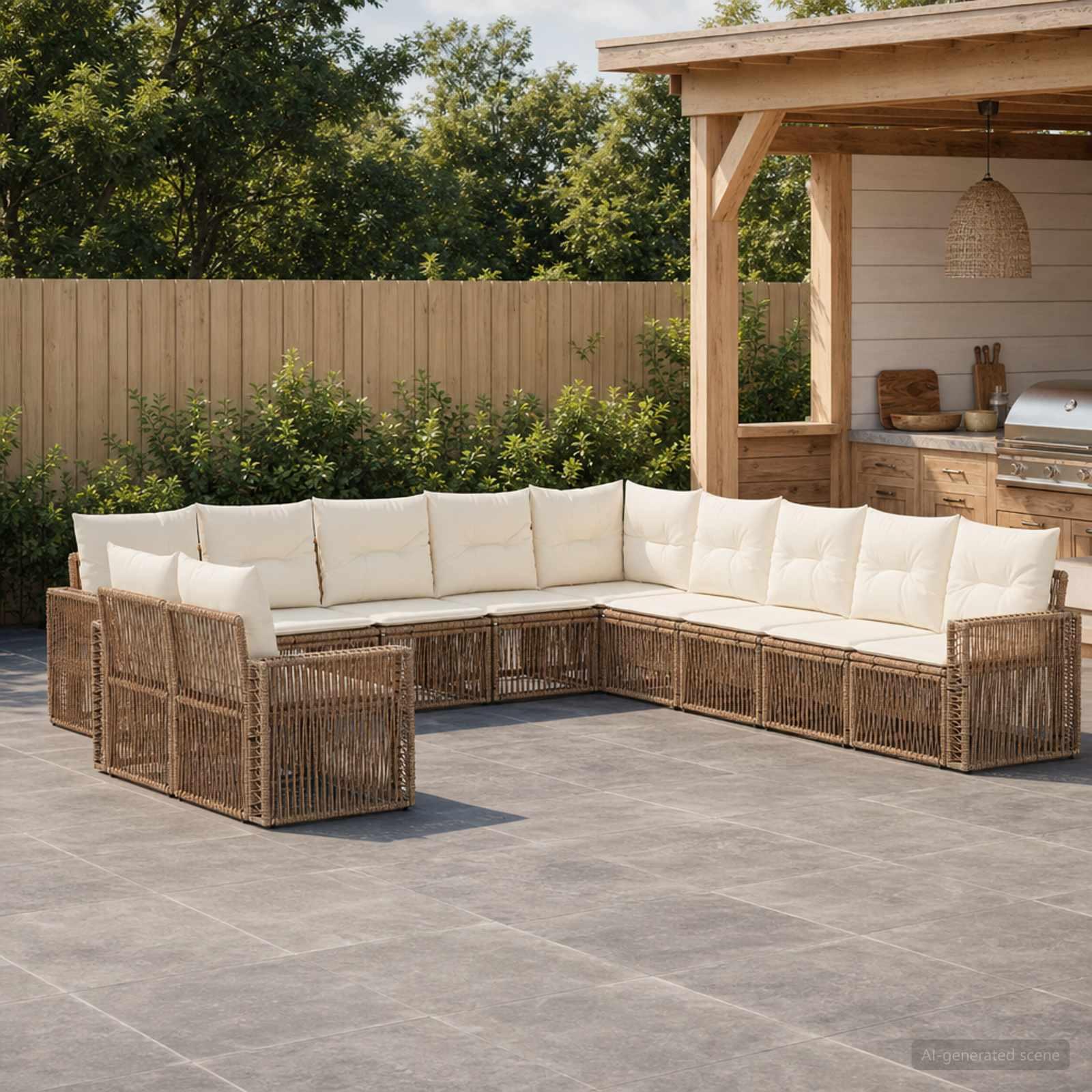 Havesofa sæt 11 stk. i beige og cremehvid polyrattan