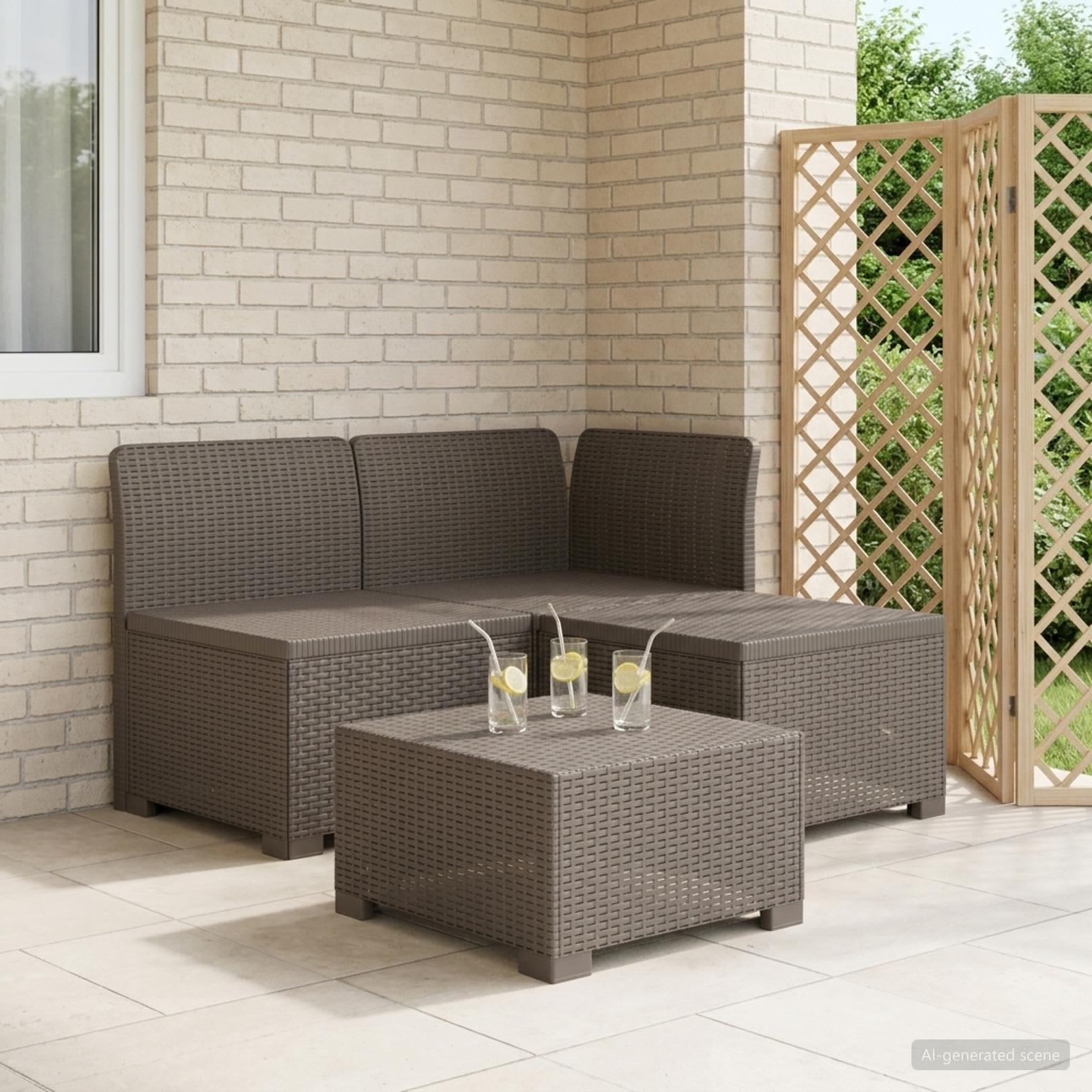 3-personers havemøbelsofa i rattan look PP lysegrå