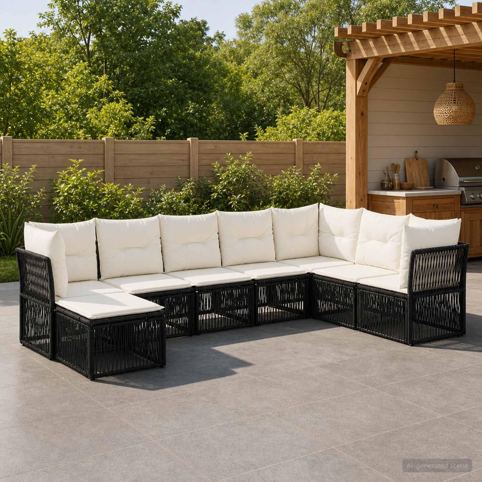 Havesofa sæt 8 stk. i sort polyrattan til have og terrasse