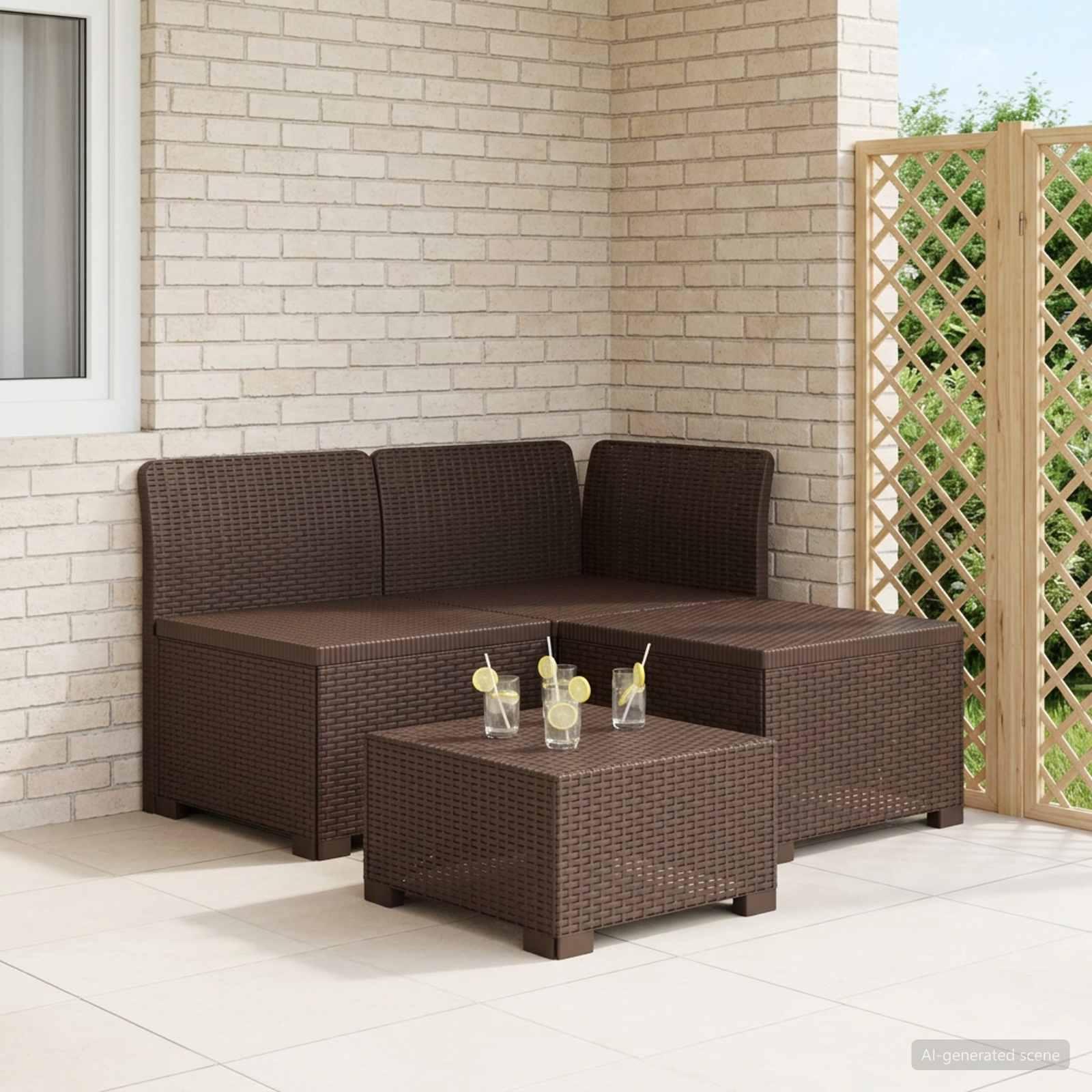 3-personers havemøbel sofa i rattan look PP brun